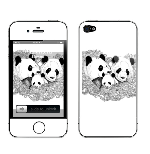 Наклейка на Телефон Apple iPhone 4S, 4 Панда,  купить в Москве – интернет-магазин Allskins, семейные, черно-белое, семья, ребенок, природа, медведь, графика, животные