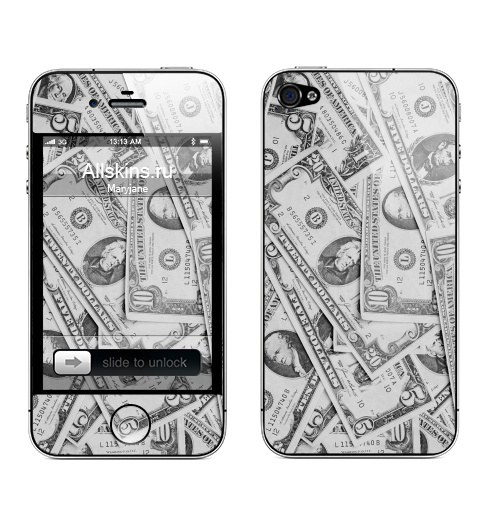 Наклейка на Телефон Apple iPhone 4S, 4 Доллары!,  купить в Москве – интернет-магазин Allskins, паттерн, деньги