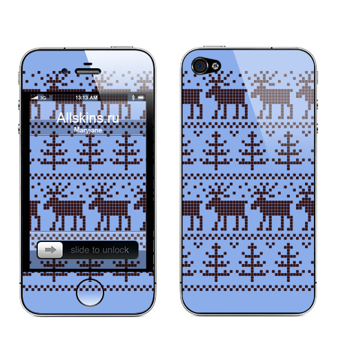 Наклейка на Телефон Apple iPhone 4S, 4 Олени в лесу,  купить в Москве – интернет-магазин Allskins, скандинавский, паттерн, олень, лес, клетка, вязание, новый год