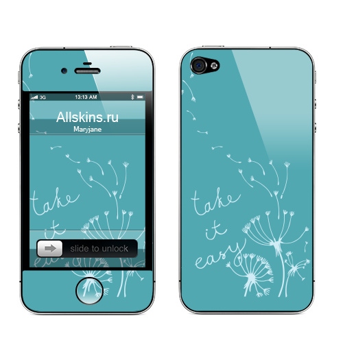 Наклейка на Телефон Apple iPhone 4S, 4 Take it easy!,  купить в Москве – интернет-магазин Allskins, цветы, любовь, радость, растение, романтика, черный, хипстер, для влюбленных, одуванчик, надписи на английском