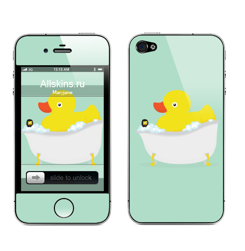 Наклейка на Телефон Apple iPhone 4S, 4 В мире уток,  купить в Москве – интернет-магазин Allskins, гики, желтый, утка, пена, ванная
