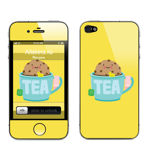 Наклейка на Телефон Apple iPhone 4S, 4 Печенька принимает ванну,  купить в Москве – интернет-магазин Allskins, милые персонажи, прикол, улыбка, мило, утка, печенье, чай и кофе, ванная, резиновая, надписи на английском