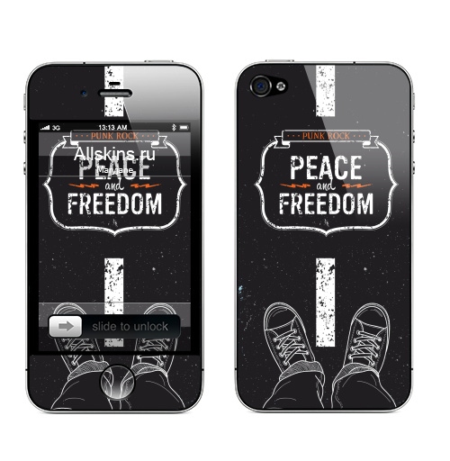 Наклейка на Телефон Apple iPhone 4S, 4 Peace and Freedom,  купить в Москве – интернет-магазин Allskins, музыка, свобода, кеды, дорога, мир, панк