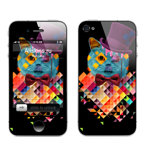 Наклейка на Телефон Apple iPhone 4S, 4 ПсихоКэт,  купить в Москве – интернет-магазин Allskins, космокот, оранжевый, абстракция, космос, кошка, паттерн, хипстер, ромбы, голубой