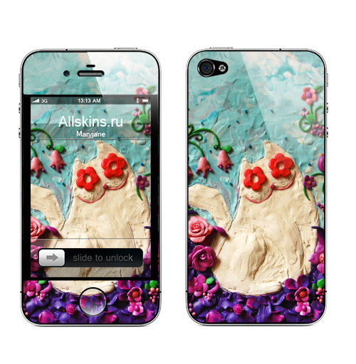 Наклейка на Телефон Apple iPhone 4S, 4 Мартовский Мур,  купить в Москве – интернет-магазин Allskins, животные, цветы, весна, любовь, кошка, птицы, розовый, розы