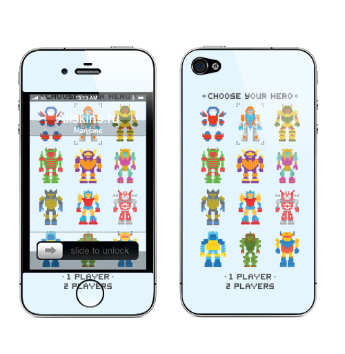 Наклейка на Телефон Apple iPhone 4S, 4 МОЙ ГЕРОЙ,  купить в Москве – интернет-магазин Allskins, пиксель арт, детские, супермен, робот, transformer, ретро, гики