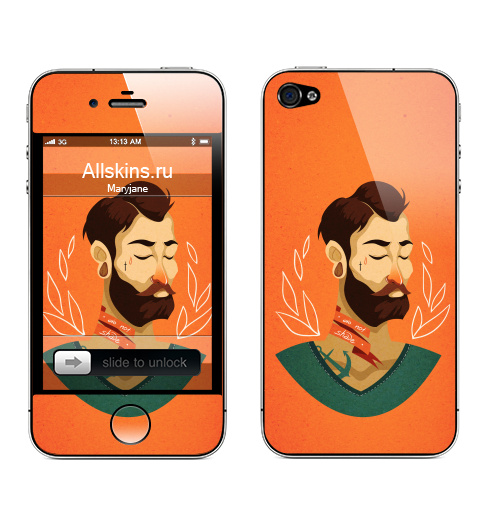 Наклейка на Телефон Apple iPhone 4S, 4 Расти бороду,  купить в Москве – интернет-магазин Allskins, усы, борода, тоннели, мужские, парень, листья, лента, волосы, татуировки