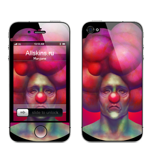 Наклейка на Телефон Apple iPhone 4S, 4 Бубль,  купить в Москве – интернет-магазин Allskins, живопись, цвет, графика, персонажи, розовый, цирк