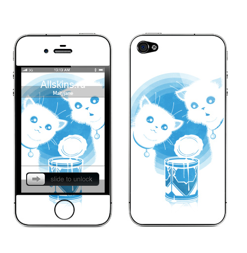 Наклейка на Телефон Apple iPhone 4S, 4 ДВА КОТЁНКА И СГУЩЁНКА,  купить в Москве – интернет-магазин Allskins, прикол, белый, голубой, кошка, синий, киса, сгущенка