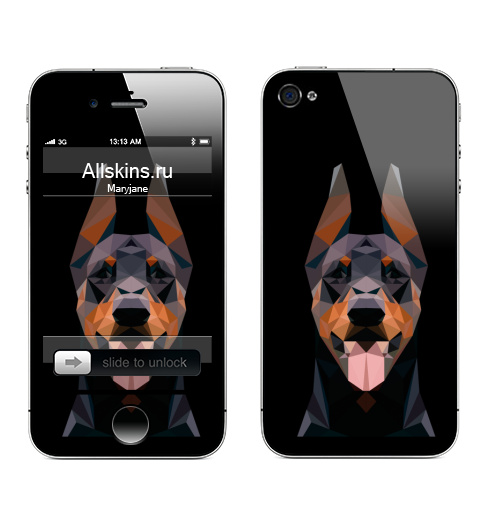 Наклейка на Телефон Apple iPhone 4S, 4 Доберман,  купить в Москве – интернет-магазин Allskins, крутые животные, животные, любовь, собаки, доберман