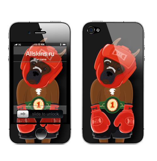 Наклейка на Телефон Apple iPhone 4S, 4 Боксёр,  купить в Москве – интернет-магазин Allskins, бульдог, Мопс, спорт, бокс, сила, символ, собаки