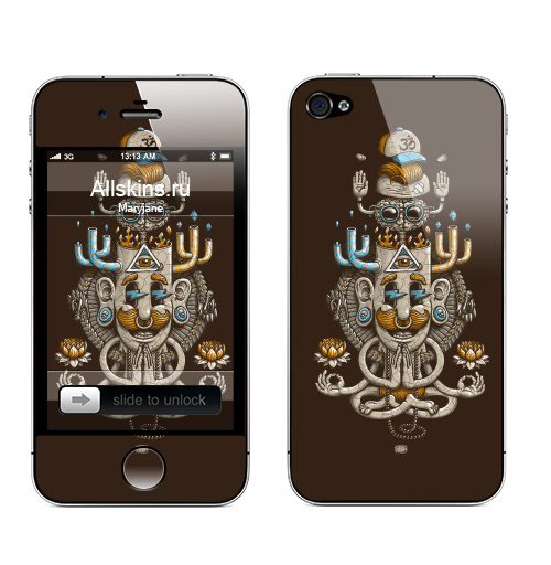 Наклейка на Телефон Apple iPhone 4S, 4 ЙогаМэн,  купить в Москве – интернет-магазин Allskins, йога, хулиган, аум