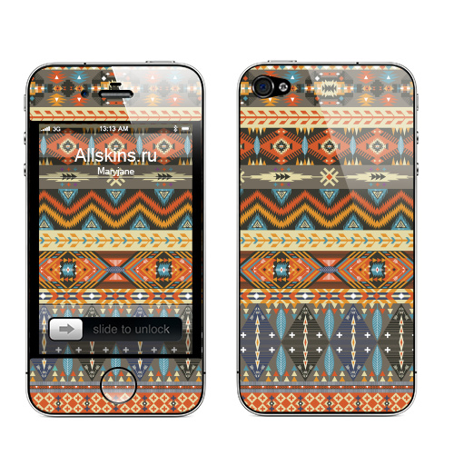 Наклейка на Телефон Apple iPhone 4S, 4 Красочный племенной узор из геометрических элементов,  купить в Москве – интернет-магазин Allskins, паттерн, абстракция, культура, украшение, декоративный, американский, ацтекский, холодный