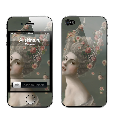 Наклейка на Телефон Apple iPhone 4S, 4 Рококо,  купить в Москве – интернет-магазин Allskins, цветы, девушка, рококо