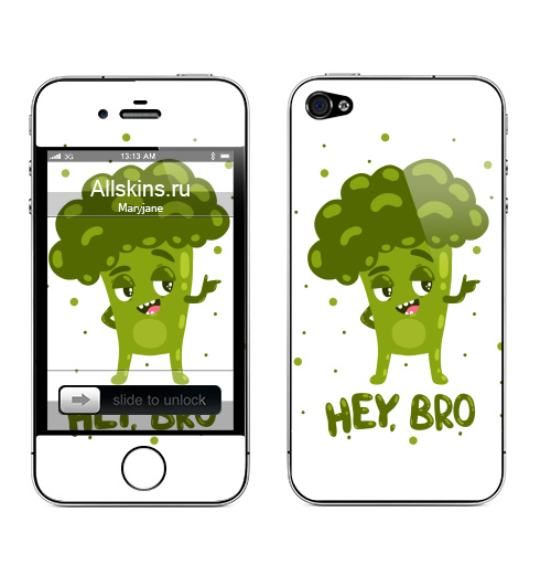Наклейка на Телефон Apple iPhone 4S, 4 Хэй, Бро,  купить в Москве – интернет-магазин Allskins, милые персонажи, похудение, еда, мило, овощи, персонажи, брокколи, ЗОЖ, диета