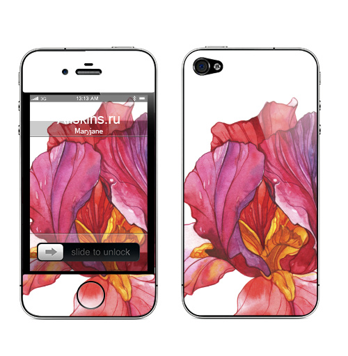 Наклейка на Телефон Apple iPhone 4S, 4 Камилла,  купить в Москве – интернет-магазин Allskins, цветы, красный, акварель