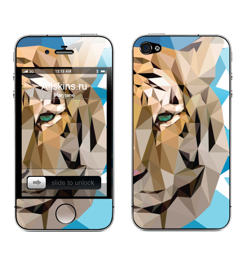 Наклейка на Телефон Apple iPhone 4S, 4 Амурский,  купить в Москве – интернет-магазин Allskins, животные, тигры, амур, полигоны, приморье