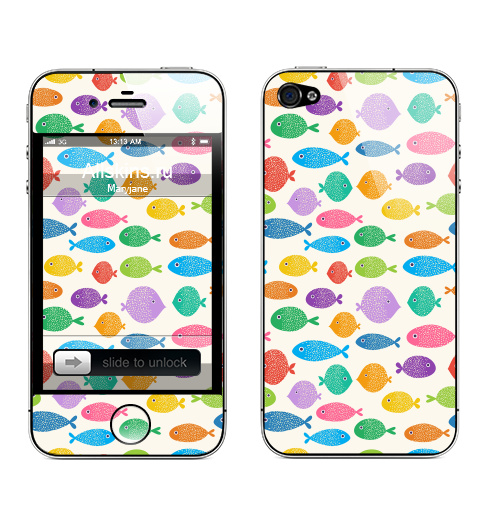 Наклейка на Телефон Apple iPhone 4S, 4 Цветные рыбки,  купить в Москве – интернет-магазин Allskins, животные, рыба, вода, лето, морская, узор, каникулы