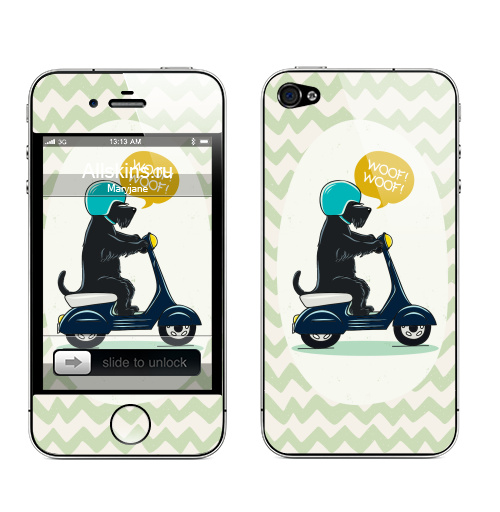 Наклейка на Телефон Apple iPhone 4S, 4 Скотч терьер на мопеде,  купить в Москве – интернет-магазин Allskins, милые животные, скотч, терьер, собаки, персонажи, мотоцикл, мопед, мило, животные