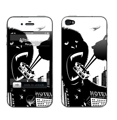 Наклейка на Телефон Apple iPhone 4S, 4 ГУРМАН,  купить в Москве – интернет-магазин Allskins, черно-белое, гурман, трафарет, суши, еда, king, кино