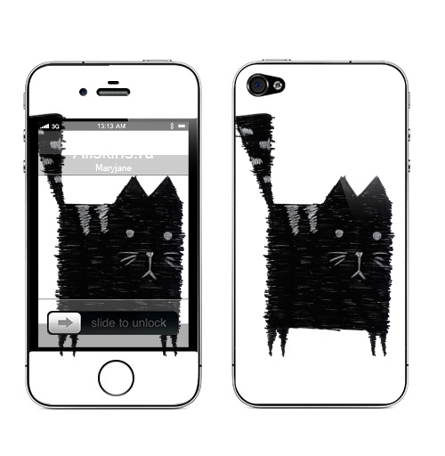 Наклейка на Телефон Apple iPhone 4S, 4 Кот Малевича,  купить в Москве – интернет-магазин Allskins, черно-белое, малевич, кошка, прикол