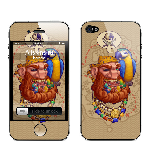 Наклейка на Телефон Apple iPhone 4S, 4 Йо-хо-хо и борода птенцов,  купить в Москве – интернет-магазин Allskins, лицо, гнездо, волосы, птицы, пират, голова, борода