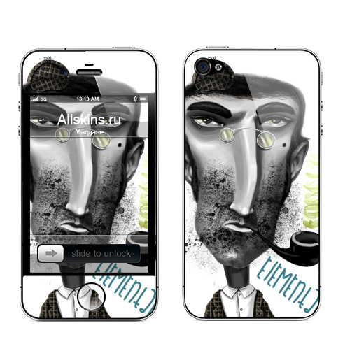 Наклейка на Телефон Apple iPhone 4S, 4 Холмс,  купить в Москве – интернет-магазин Allskins, елементарно, поиск, сыщик, постер, кино, холмс, трубка, мужские