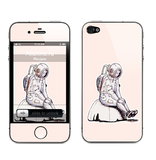 Наклейка на Телефон Apple iPhone 4S, 4 Одинокий космонавт ,  купить в Москве – интернет-магазин Allskins, монстры, космос, графика, девушка, мультфильмы
