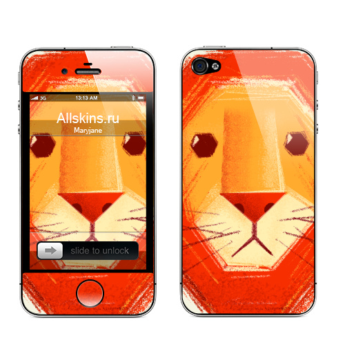 Наклейка на Телефон Apple iPhone 4S, 4 Грустный лев,  купить в Москве – интернет-магазин Allskins, милые животные, детские, животные, любовь, желтый, лето, оранжевый, печаль, король, грустные, печальный