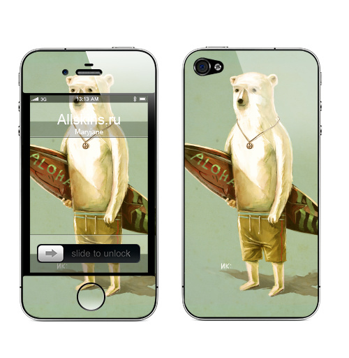 Наклейка на Телефон Apple iPhone 4S, 4 Алоха,  купить в Москве – интернет-магазин Allskins, серфинг, медведь, лето, 300 Лучших работ