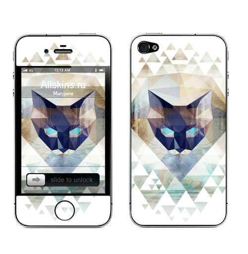 Наклейка на Телефон Apple iPhone 4S, 4 Треугольная киса,  купить в Москве – интернет-магазин Allskins, полигональный, триангл, кошка, котята, киса, треугольник, космокот