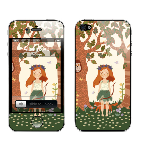 Наклейка на Телефон Apple iPhone 4S, 4 Фэйри,  купить в Москве – интернет-магазин Allskins, девушка, деревья, лес, природа, сова