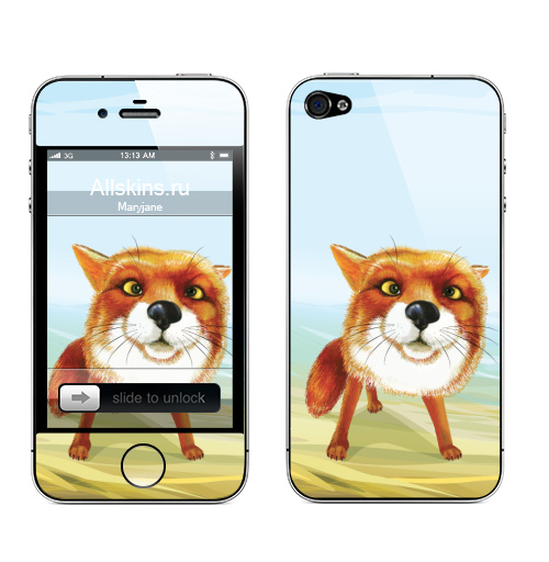 Наклейка на Телефон Apple iPhone 4S, 4 Лисяка удивляка,  купить в Москве – интернет-магазин Allskins, крутые животные, животные, лиса, позитив, акварель, милые животные