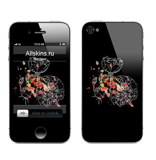 Наклейка на Телефон Apple iPhone 4S, 4 Цветочные брызги,  купить в Москве – интернет-магазин Allskins, цветы, акварель, романтика, вдохновение, графика, брызги, лето, контур