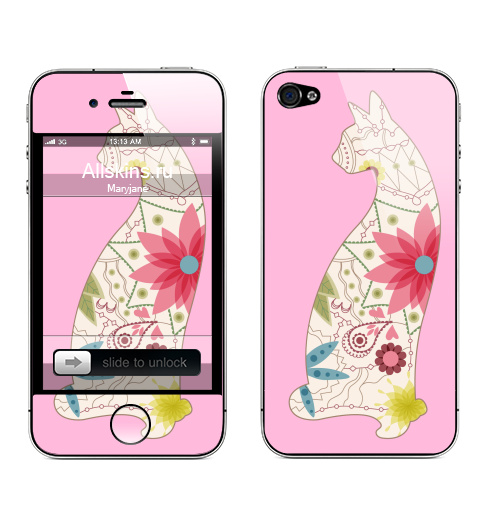 Наклейка на Телефон Apple iPhone 4S, 4 Кошка в винтажных цветах,  купить в Москве – интернет-магазин Allskins, женственно, благородно, мода, ретро, винтаж, кошка, розовый