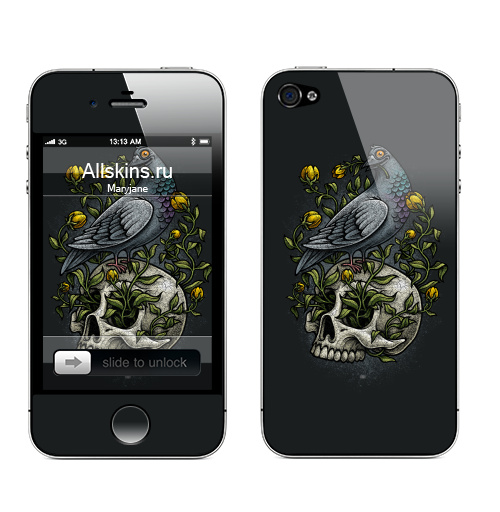 Наклейка на Телефон Apple iPhone 4S, 4 Война и Мир,  купить в Москве – интернет-магазин Allskins, череп, птицы, цветы, мир, военные