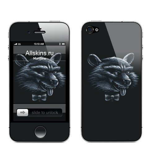 Наклейка на Телефон Apple iPhone 4S, 4 Енот,  купить в Москве – интернет-магазин Allskins, енот, черный