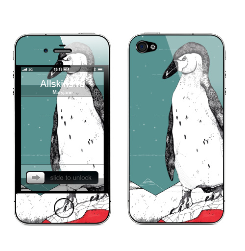 Наклейка на Телефон Apple iPhone 4S, 4 Антарктический пингвин,  купить в Москве – интернет-магазин Allskins, пингвин, зима