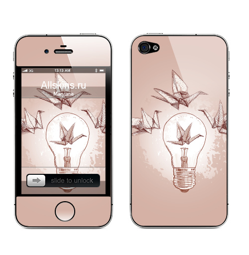 Наклейка на Телефон Apple iPhone 4S, 4 Журавли оригами,  купить в Москве – интернет-магазин Allskins, позитив, лето, весна, черно-белое, графика, животные, птицы, лампа