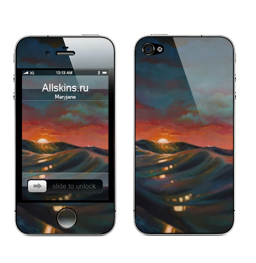 Наклейка на Телефон Apple iPhone 4S, 4 Ночь перед штормом,  купить в Москве – интернет-магазин Allskins, акварель, небо, отражение, солнце, морская