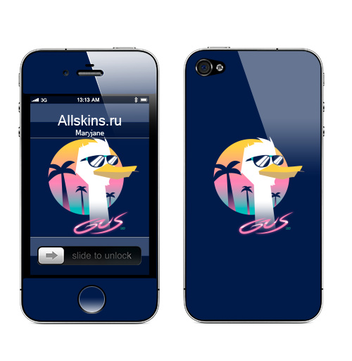 Наклейка на Телефон Apple iPhone 4S, 4 Майами Гусь,  купить в Москве – интернет-магазин Allskins, ГУСЬ, животные, очки, пальмы