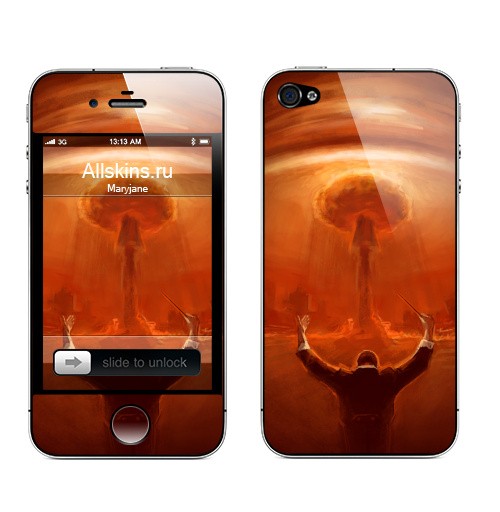 Наклейка на Телефон Apple iPhone 4S, 4 Всепроникающий свет,  купить в Москве – интернет-магазин Allskins, солнце, музыка, дирижер, взрыв, оранжевый