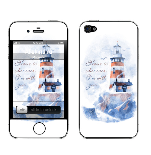Наклейка на Телефон Apple iPhone 4S, 4 Маяк,  купить в Москве – интернет-магазин Allskins, морская, надписи, природа, дом, маяк, надписи на английском, 300 Лучших работ
