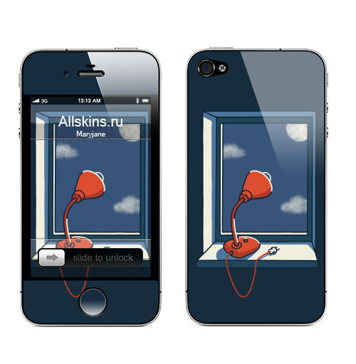 Наклейка на Телефон Apple iPhone 4S, 4 ЗОВ ПРЕДКОВ,  купить в Москве – интернет-магазин Allskins, оранжевый, лампа, луна, окно, синий