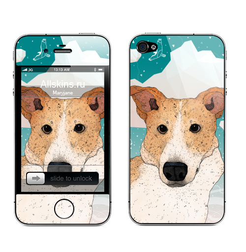 Наклейка на Телефон Apple iPhone 4S, 4 Стелла ,  купить в Москве – интернет-магазин Allskins, собаки, дружба, животные, графика, птицы