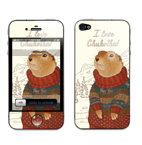 Наклейка на Телефон Apple iPhone 4S, 4 Евражка в свитере,  купить в Москве – интернет-магазин Allskins, чукотка, природа, животные, любовь, евражка, свитер