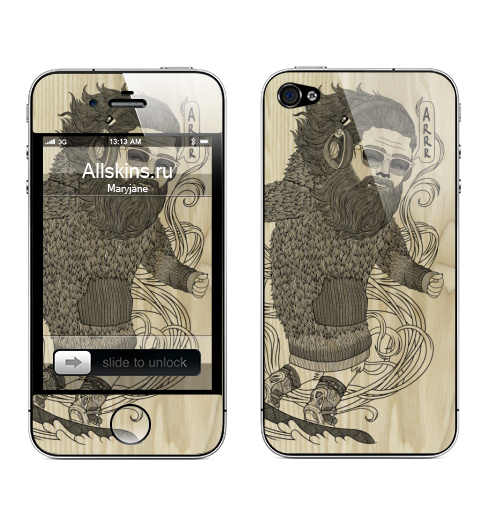 Наклейка на Телефон Apple iPhone 4S, 4 ЙЕТИ,  купить в Москве – интернет-магазин Allskins, борода, очки, музыка, сноуборд, волосы, снег, свитер, йети