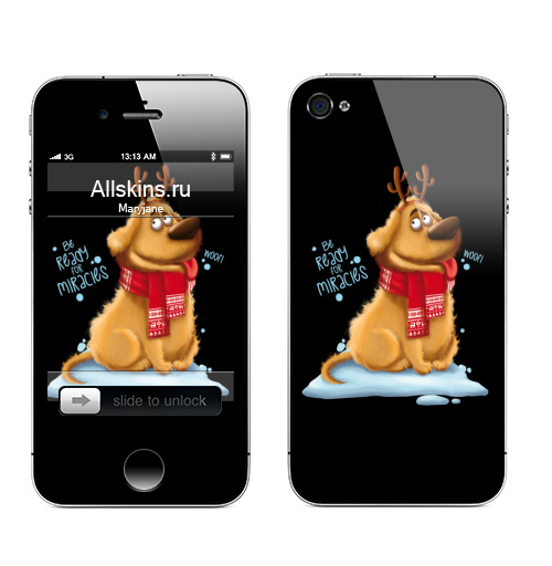 Наклейка на Телефон Apple iPhone 4S, 4 Будь готов к чудесам,  купить в Москве – интернет-магазин Allskins, новый год, детские, шарф, снег, зима, собаки, крутые животные