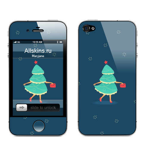 Наклейка на Телефон Apple iPhone 4S, 4 Елка-Красавица,  купить в Москве – интернет-магазин Allskins, новый год, маска, костюм, женские, детские, мода