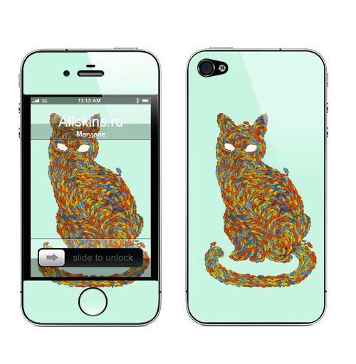 Наклейка на Телефон Apple iPhone 4S, 4 Рыбокот,  купить в Москве – интернет-магазин Allskins, кошка, животные, рыба, цвет, графика, градиент